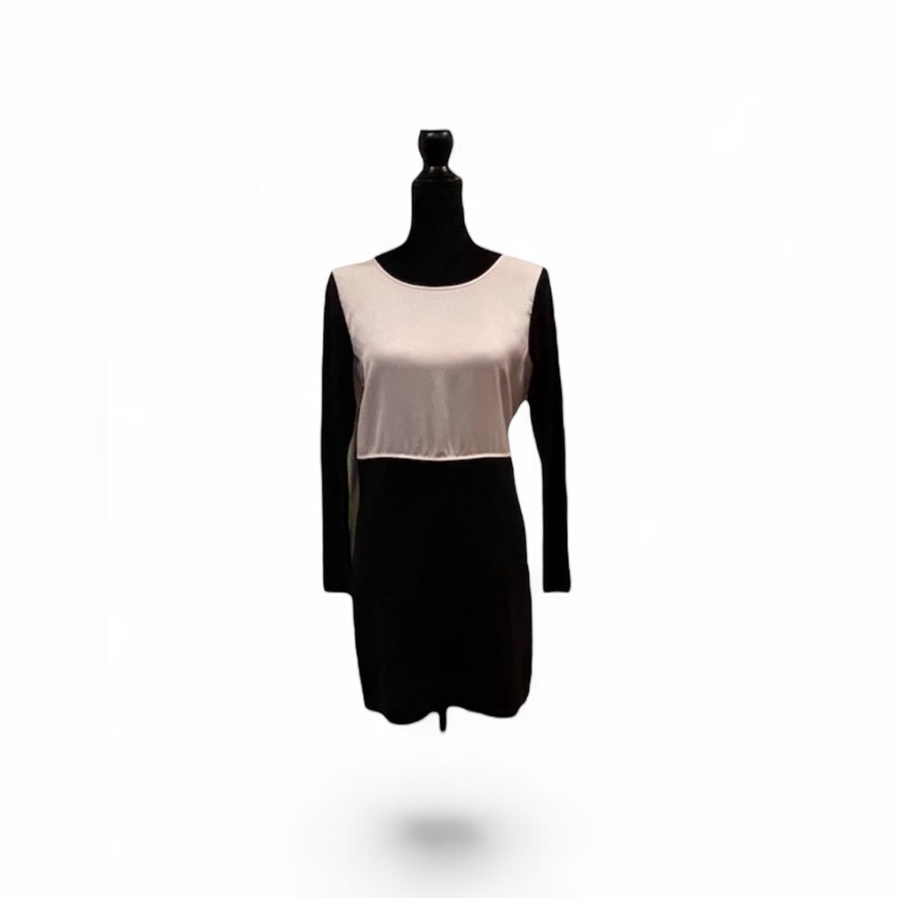 Club Monaco mixed fabric long sleeve black wool knit blush bodice dress small